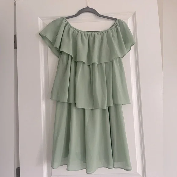 sage green and pink dress Sage Green Tulle Cottagecore Dress Puffy Sleeves main image 1